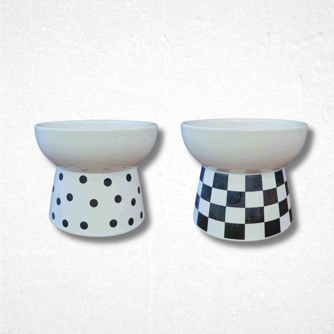 Elevated Cat Dish - White and Black