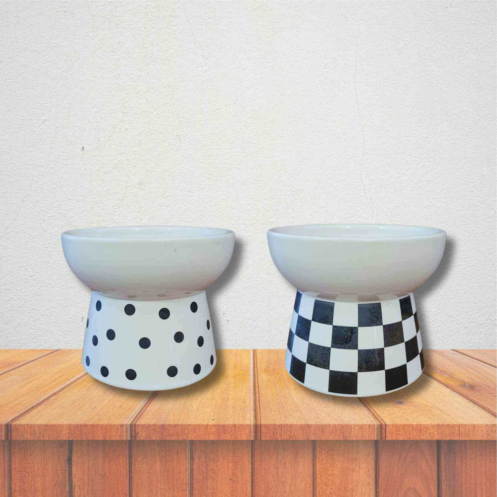 Elevated Cat Dish - White and Black