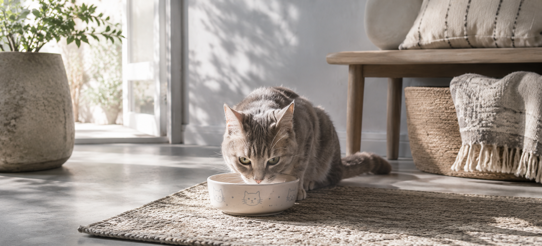 Cat is Eating from the cat dish
