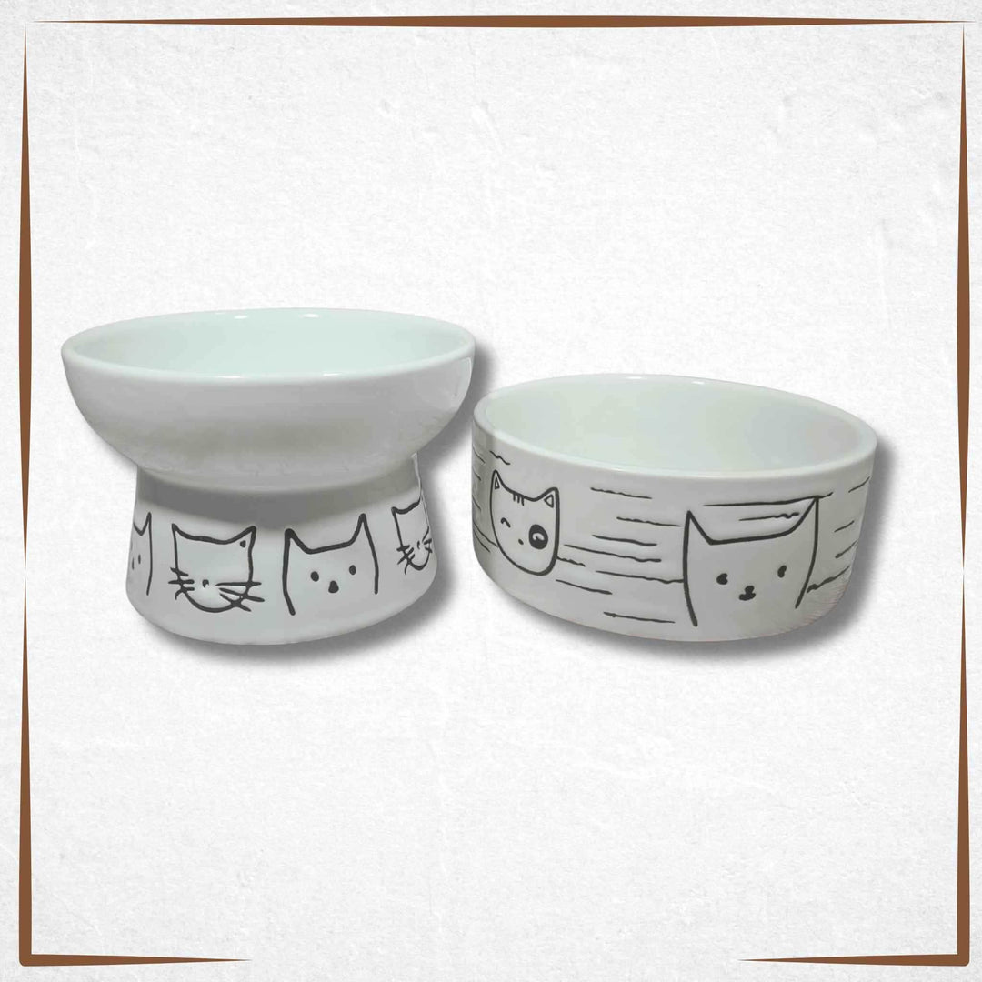 raised cat bowl Small - Cat Face - White