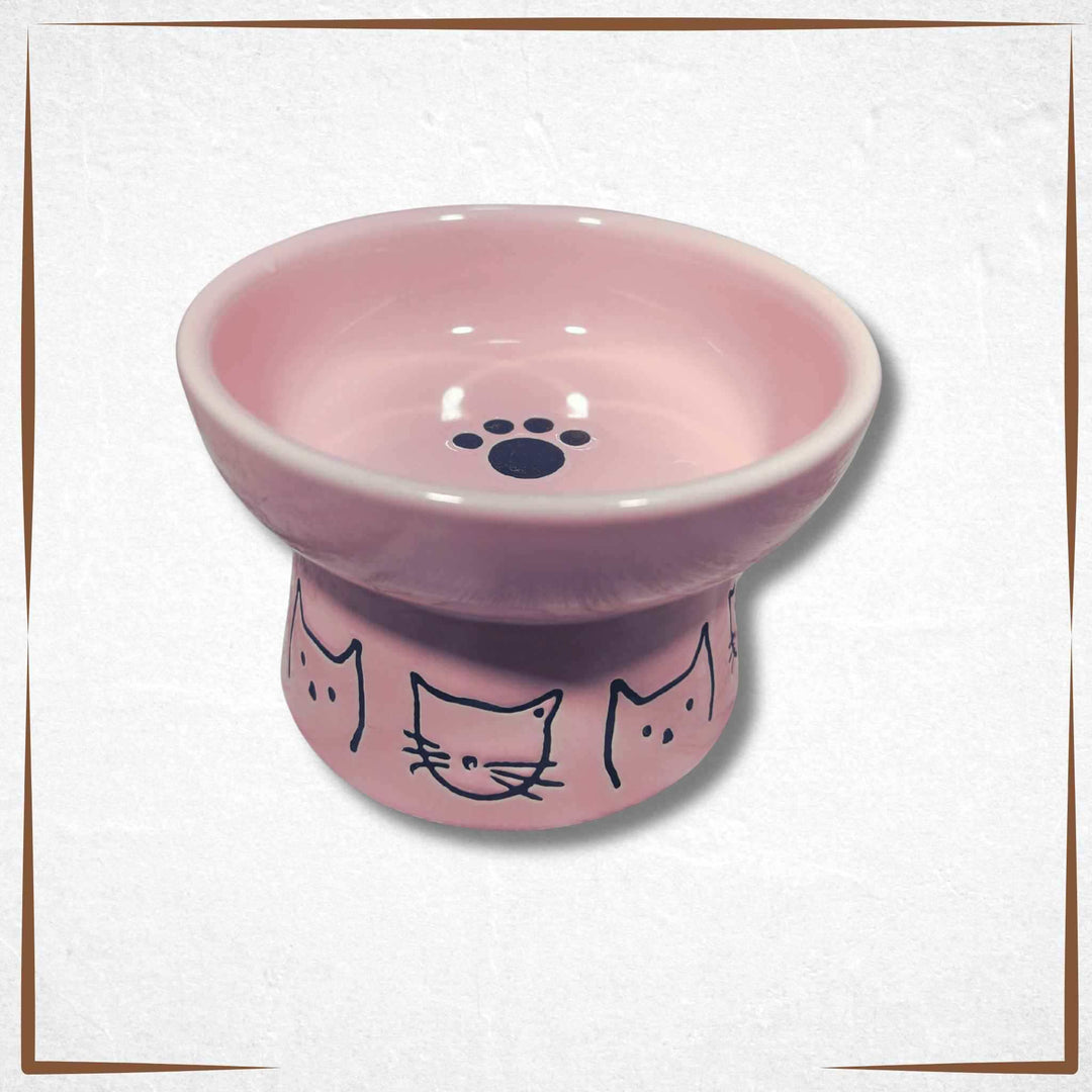 raised cat bowl Small - Cat Face - Pink