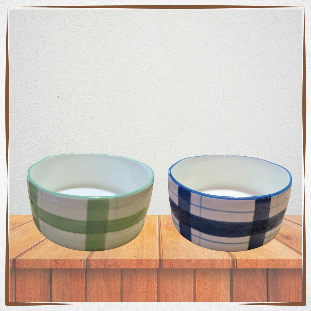 Ceramic Dog Bowl – Medium-Size - Plaid 