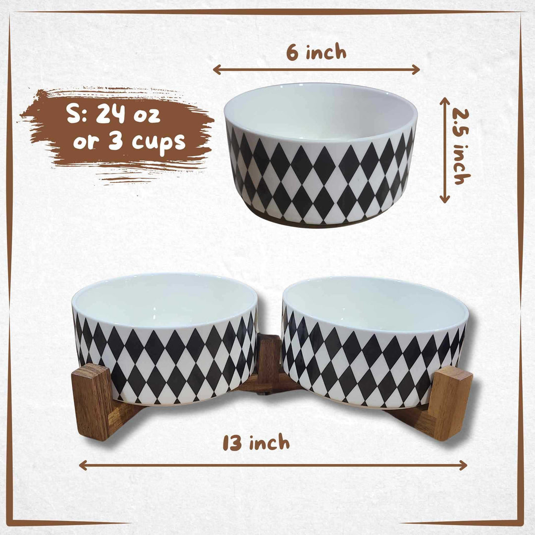 Dog Bowls Set with Wooden Stand 