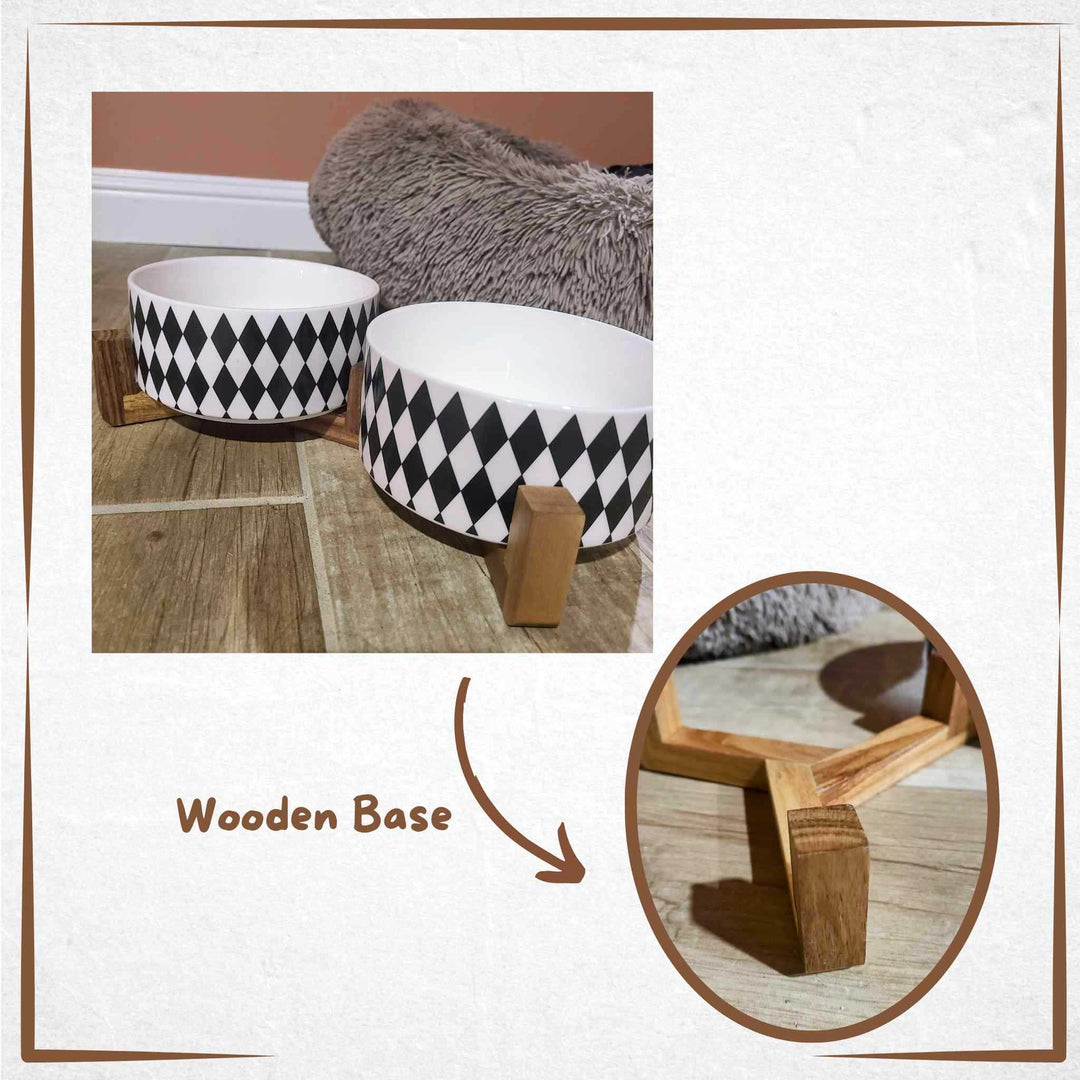 Dog Bowls Set with Wooden Stand 