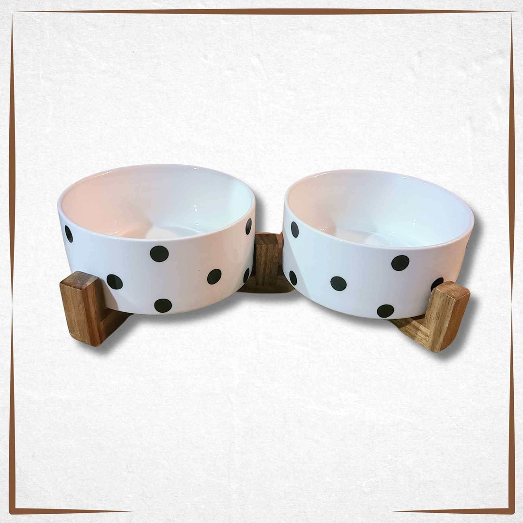 Dog Bowls Set with Wooden Stand 