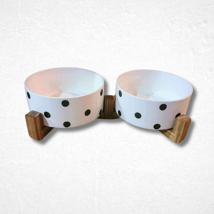 Dog Bowls Set with Wooden Stand