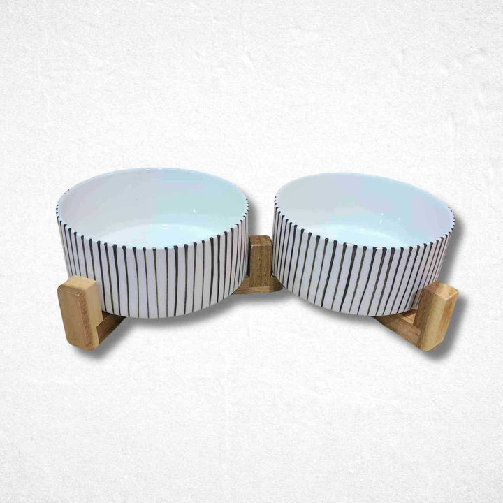 Dog Bowls Set with Wooden Stand