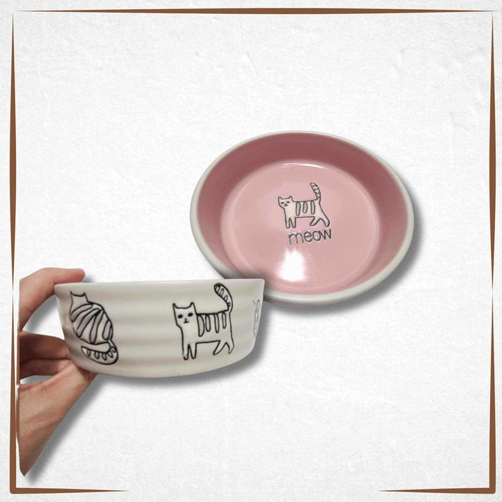 Ceramic Cat Bowl - Standard Pink