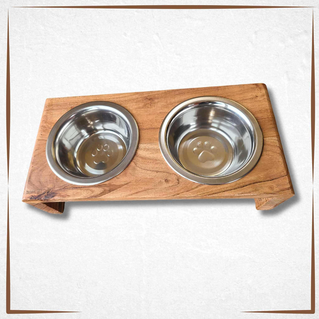 Dog Bowls Set with Natural Wood Station