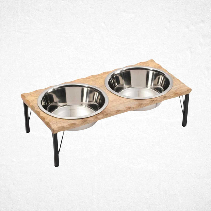 Large Dog Bowls Set - Wood with Metal Stand