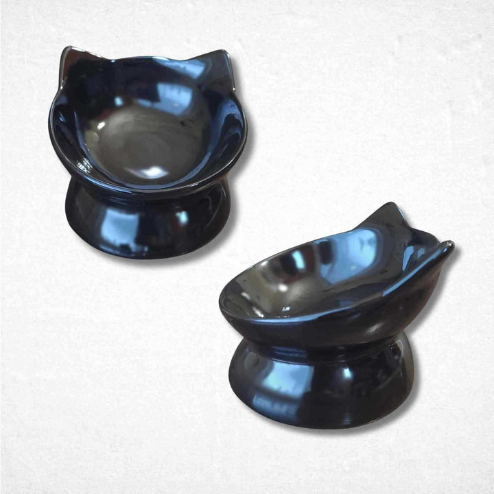 Raised Tilted Cat Bowl Black