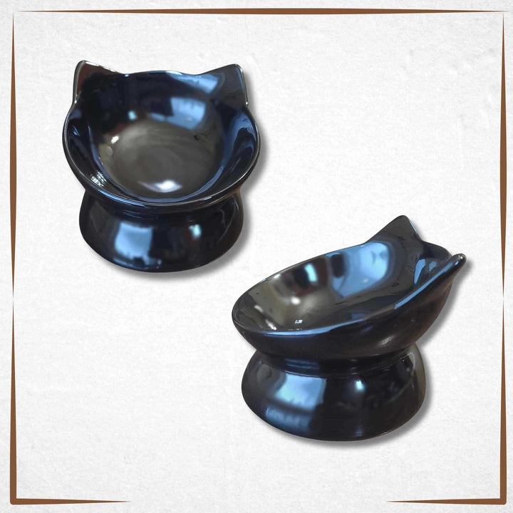 Raised Tilted Cat Bowl - Ceramic - Cat Ears