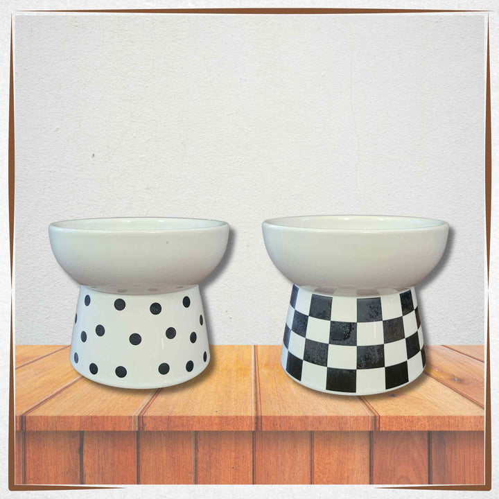 Elevated Cat Dish - White and Black 