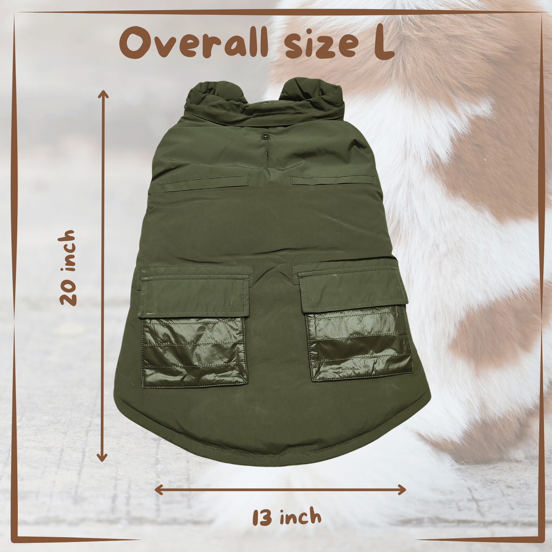 winter dog coat Pajar Green measurements 