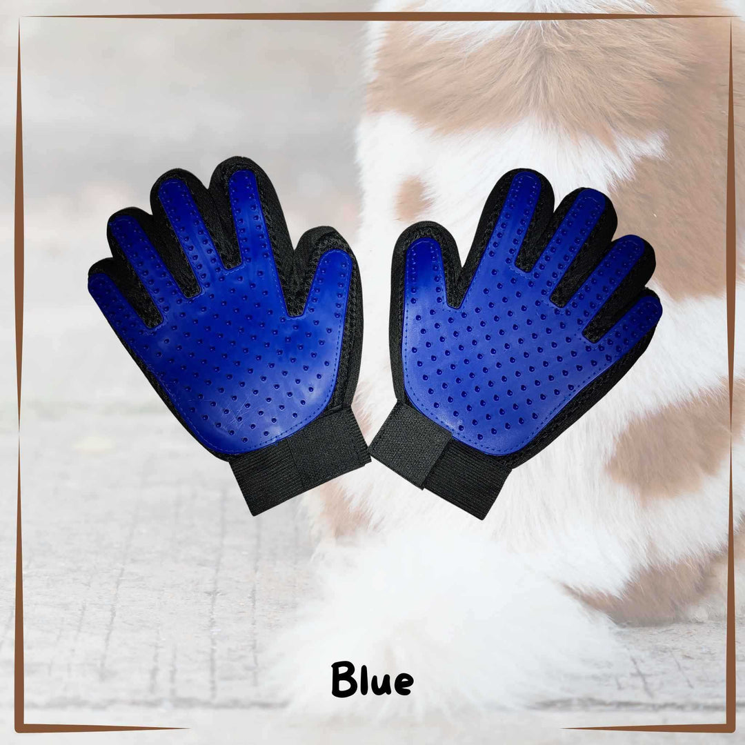 Grooming Glove Brush Rubber blue