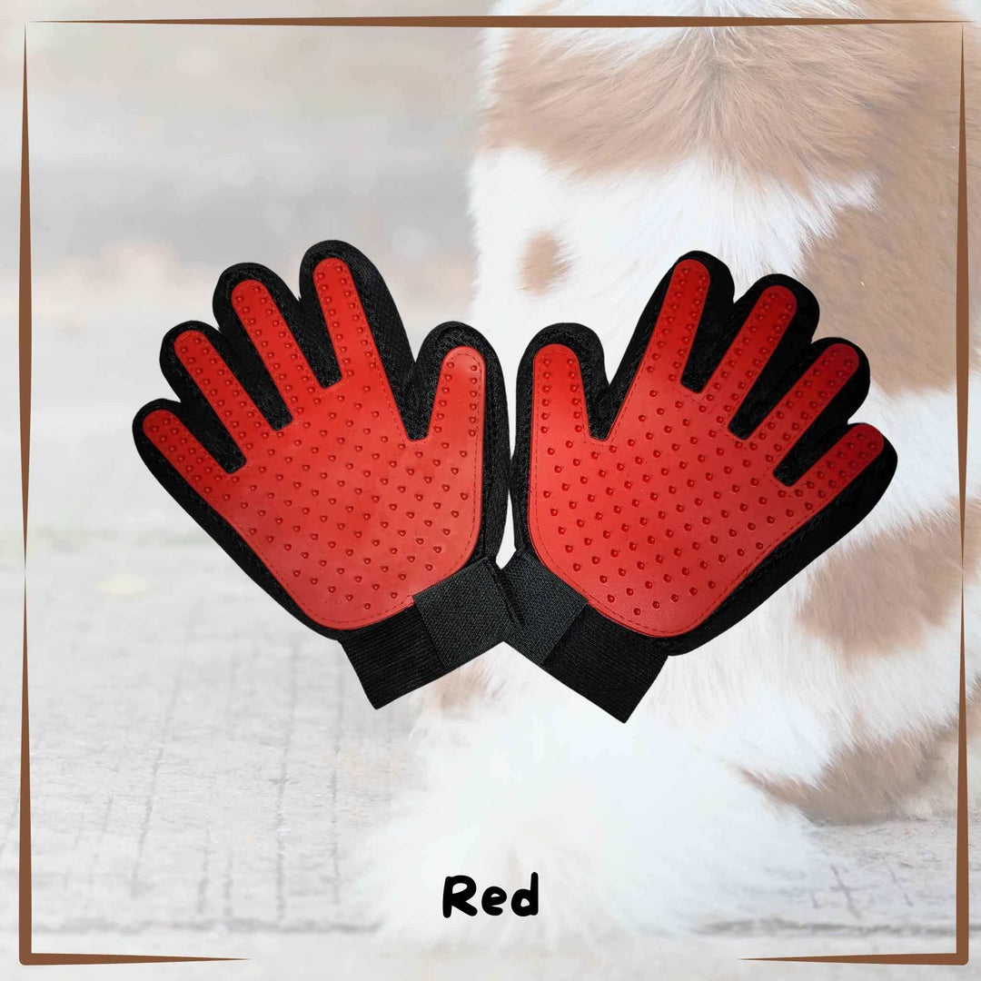 Grooming Glove Brush Rubber red