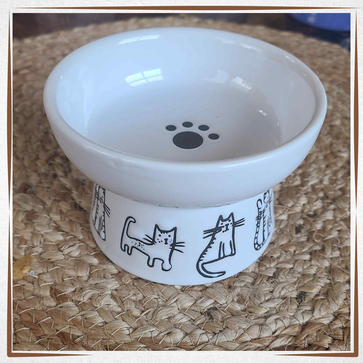 Raised Cat Bowl Small - Cat Bodies - White